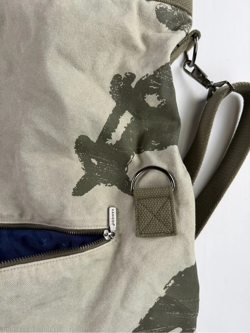 Kangol Canvas Tan and Olive Green Canvas Folding Messenger Bag Adjustable Strap